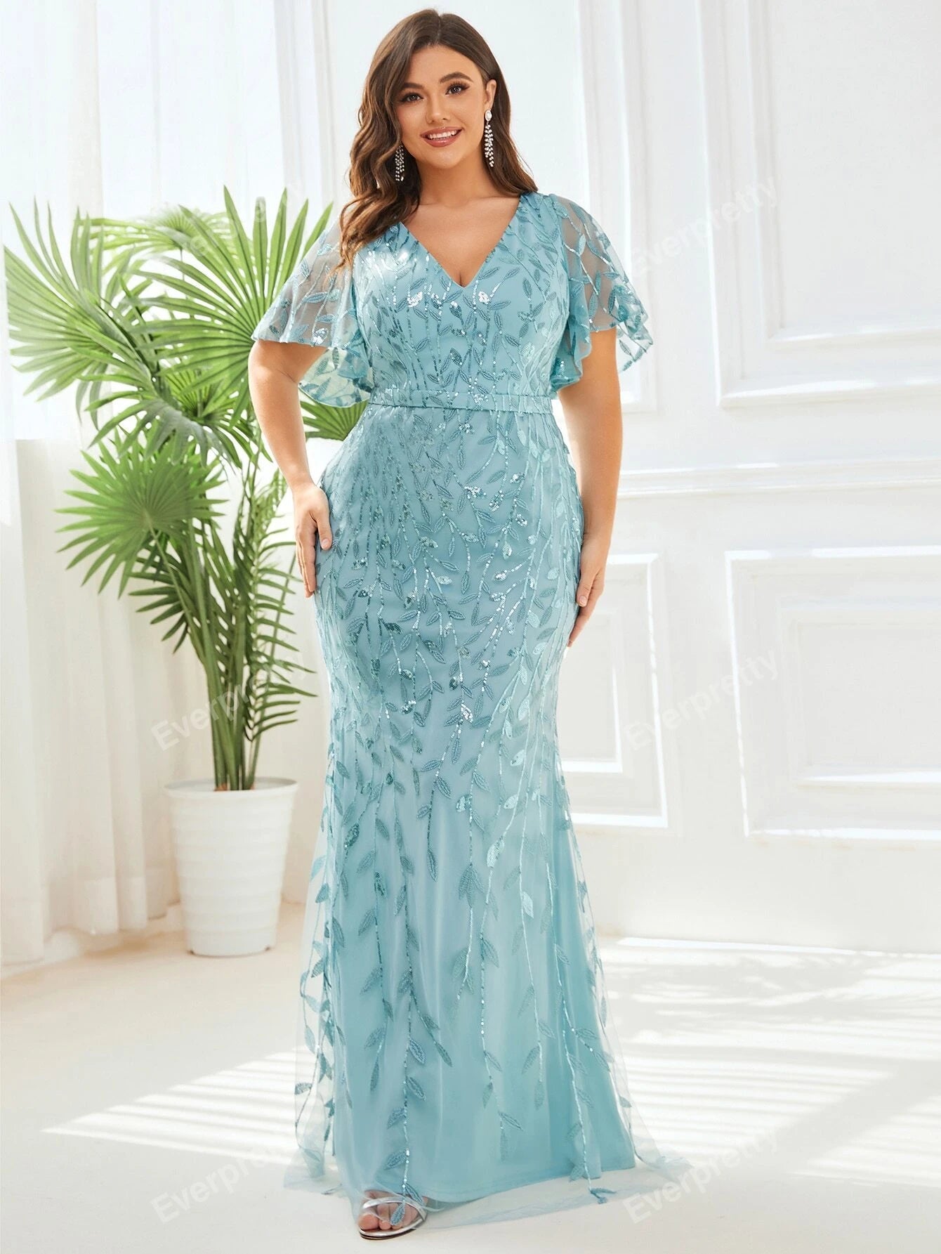 Plus Size Mesh Panel Butterfly Sleeve Sequin Dress Plus Size Mesh Panel Butterfly Sleeve Sequin Dress