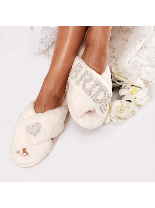 Bride Pearls Fluffy Slipers