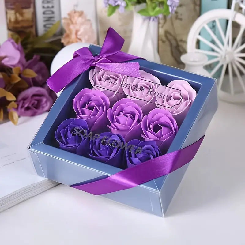9-Pack Soap Flowers in Gift Box with Ribbon
