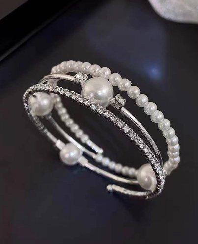 Rhinestone & Faux Pearl Decor Bridal Bracelet