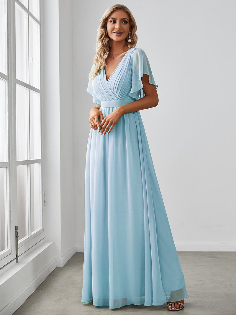 Sky Blue Butterfly Sleeve Chiffon Bridesmaid Dress