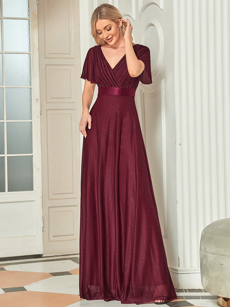 Deep V Neck Ruffles Sleeve A Line Mother of Groom Dresses