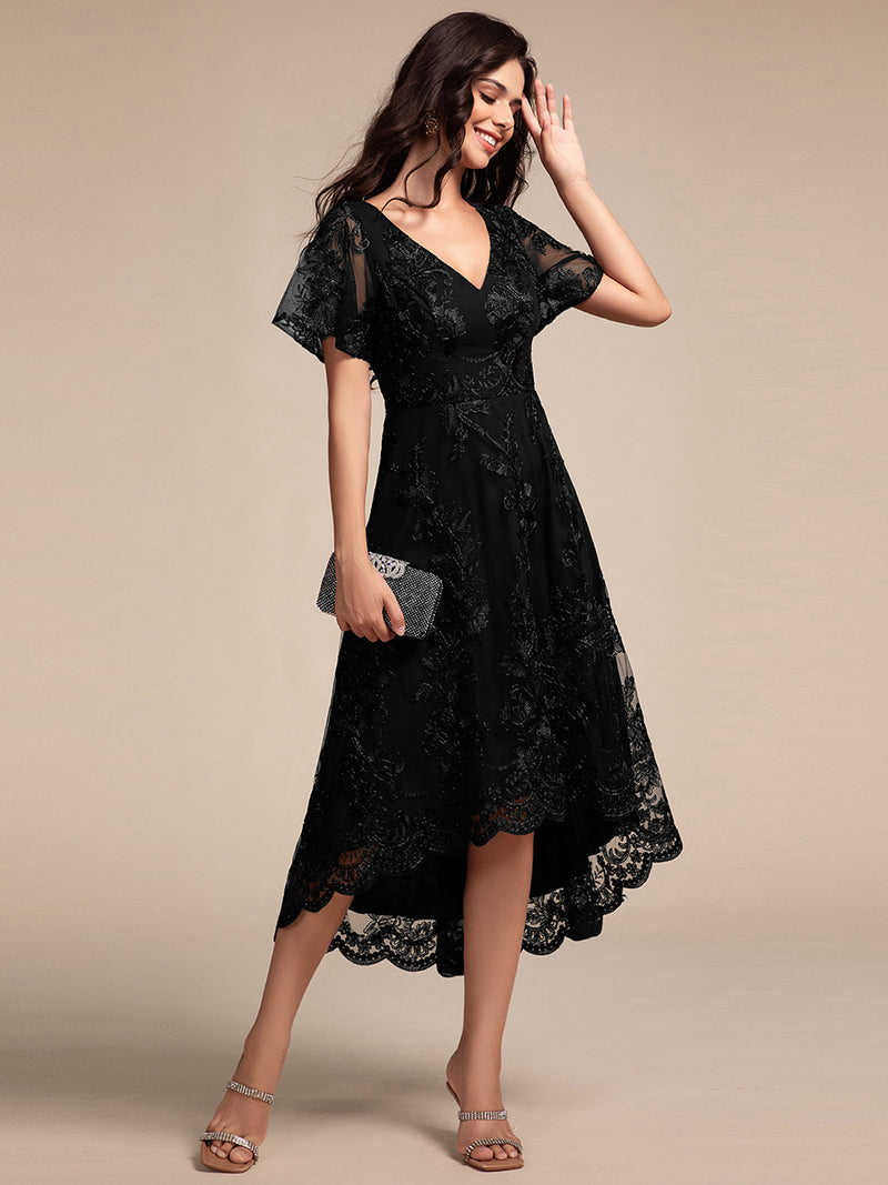 Ruffles Sleeve Lace Wedding Guest Dress Mother of Bride