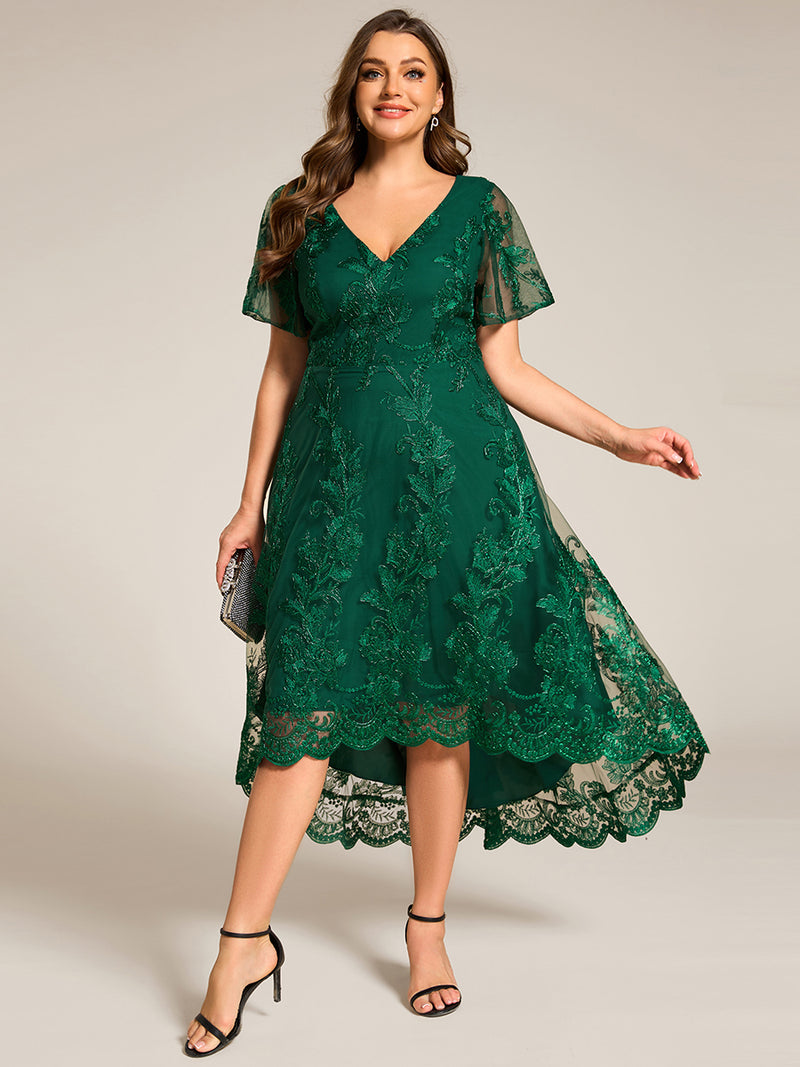 Ruffles Sleeve Lace Wedding Guest Dress