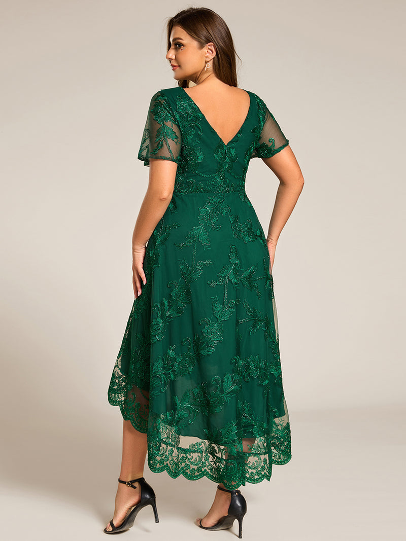 Ruffles Sleeve Lace Wedding Guest Dress
