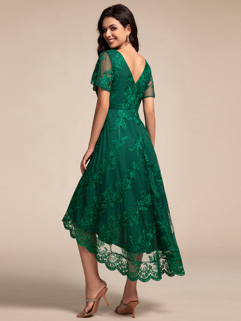 Ruffles Sleeve Lace Wedding Guest Dress