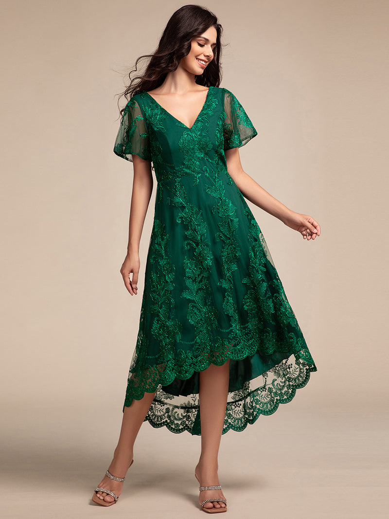 Ruffles Sleeve Lace Wedding Guest Dress