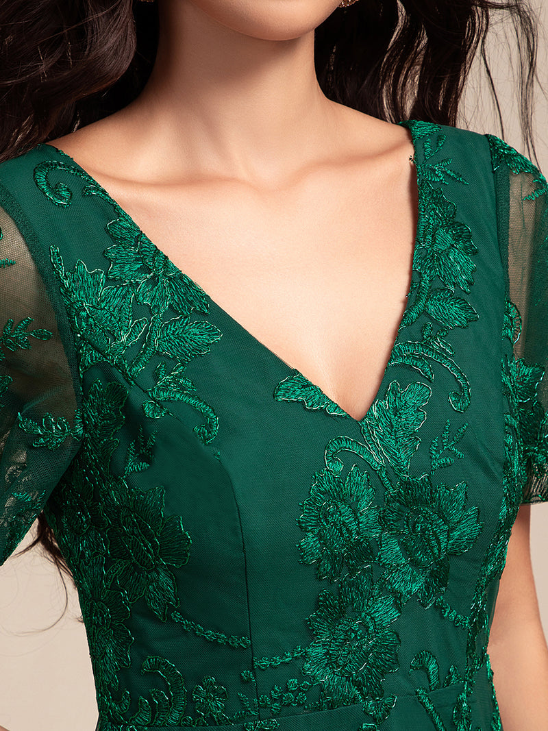 Ruffles Sleeve Lace Wedding Guest Dress