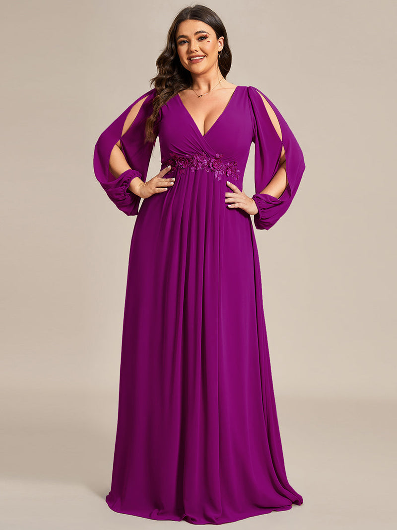 Plus Size Wedding Guest Dresses with Long Lantern Sleeves