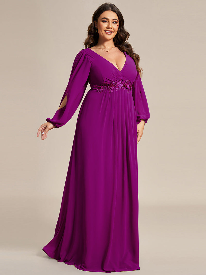 Plus Size Wedding Guest Dresses with Long Lantern Sleeves