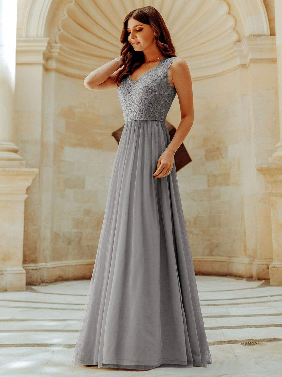 Elegant A Line Hollow Out Maxi Long Lace Bridesmaid Dress
