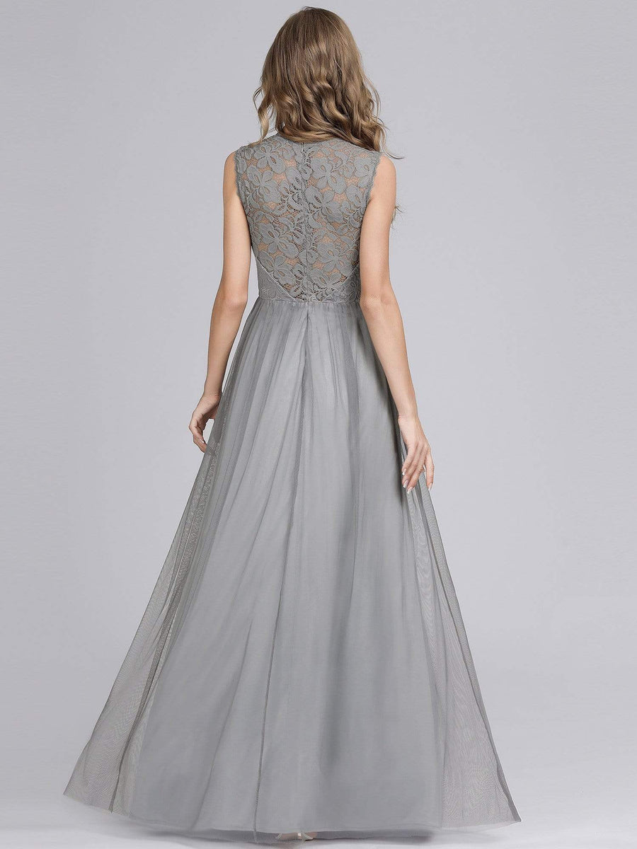 Elegant A Line Hollow Out Maxi Long Lace Bridesmaid Dress
