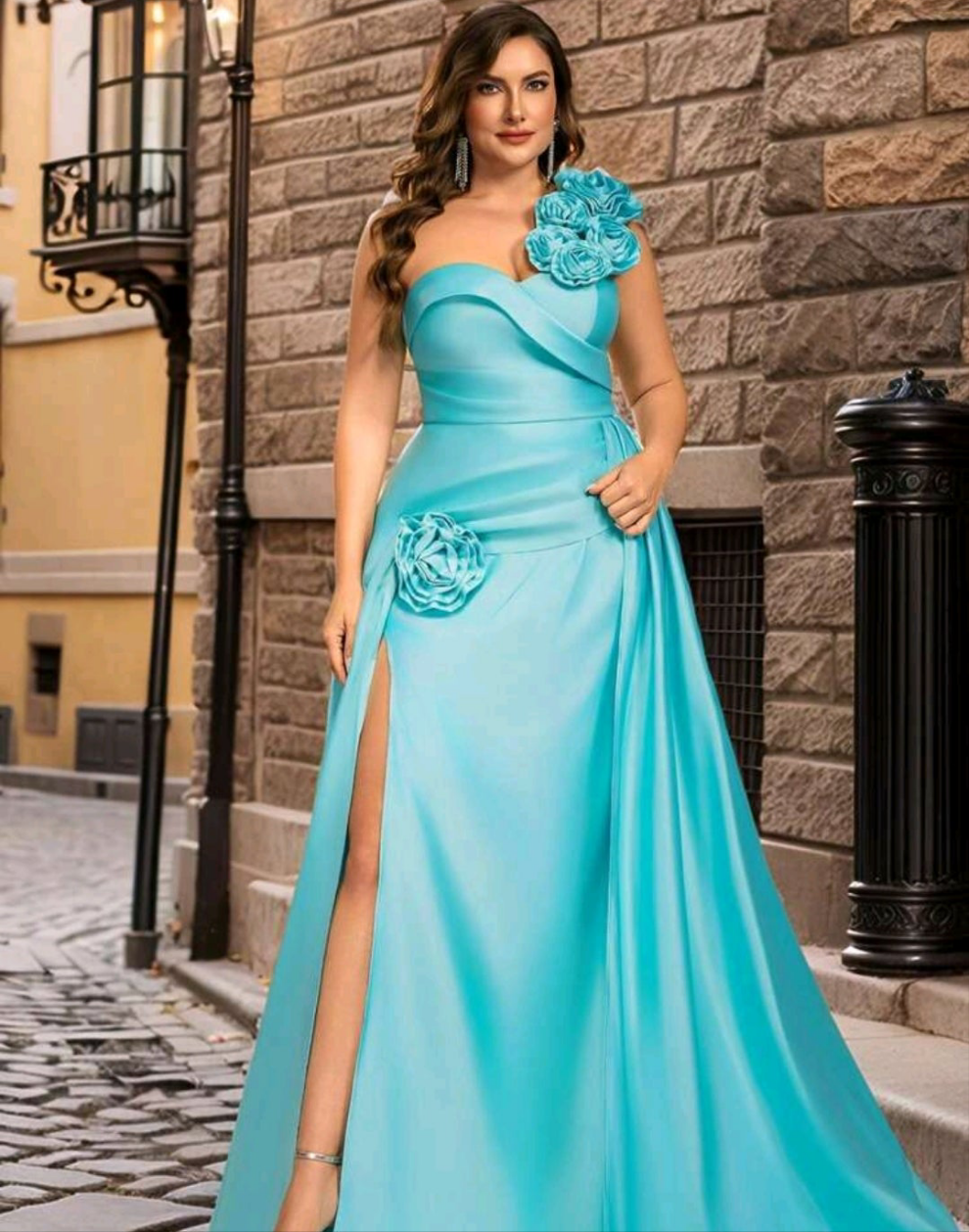 Plus Size Slit Mermaid Hem Side Flutters Dress