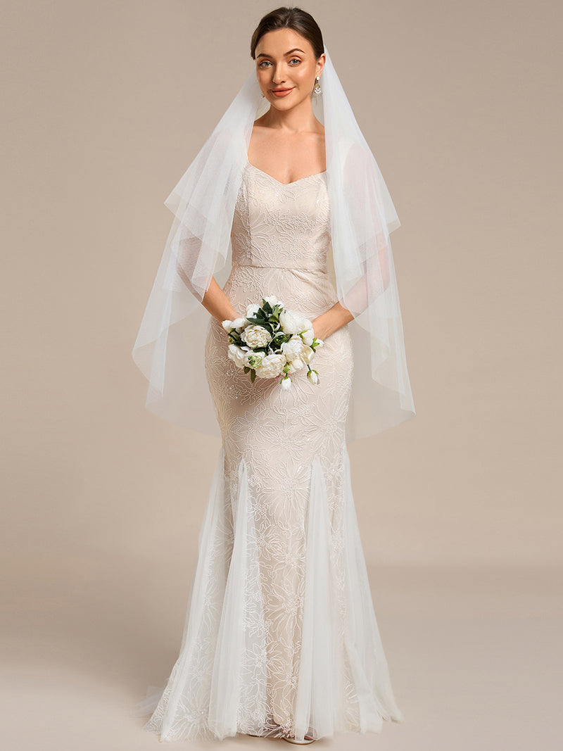 Square Neckline Sleeveless Bodycon Floor-Length Bridal Dress