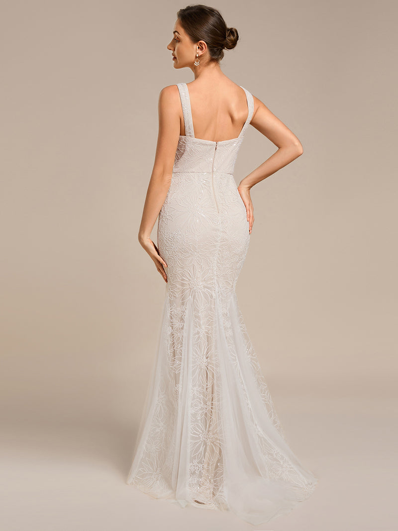 Square Neckline Sleeveless Bodycon Floor-Length Bridal Dress
