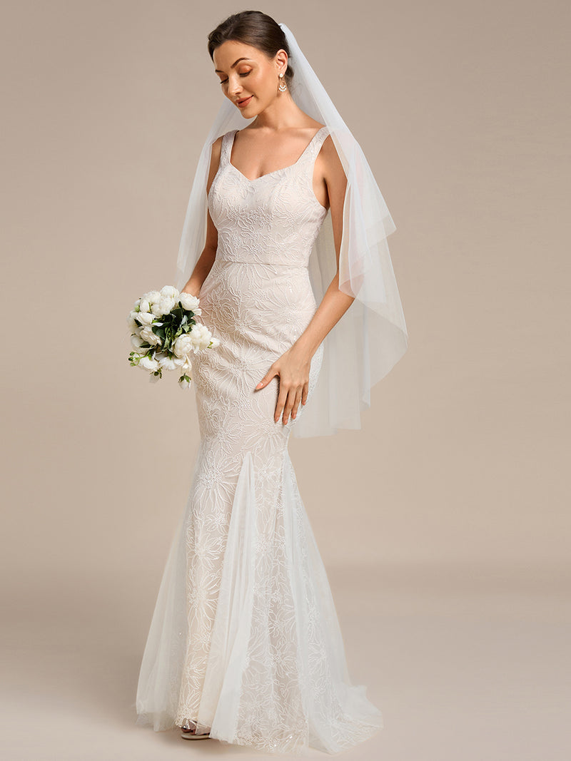 Square Neckline Sleeveless Bodycon Floor-Length Bridal Dress