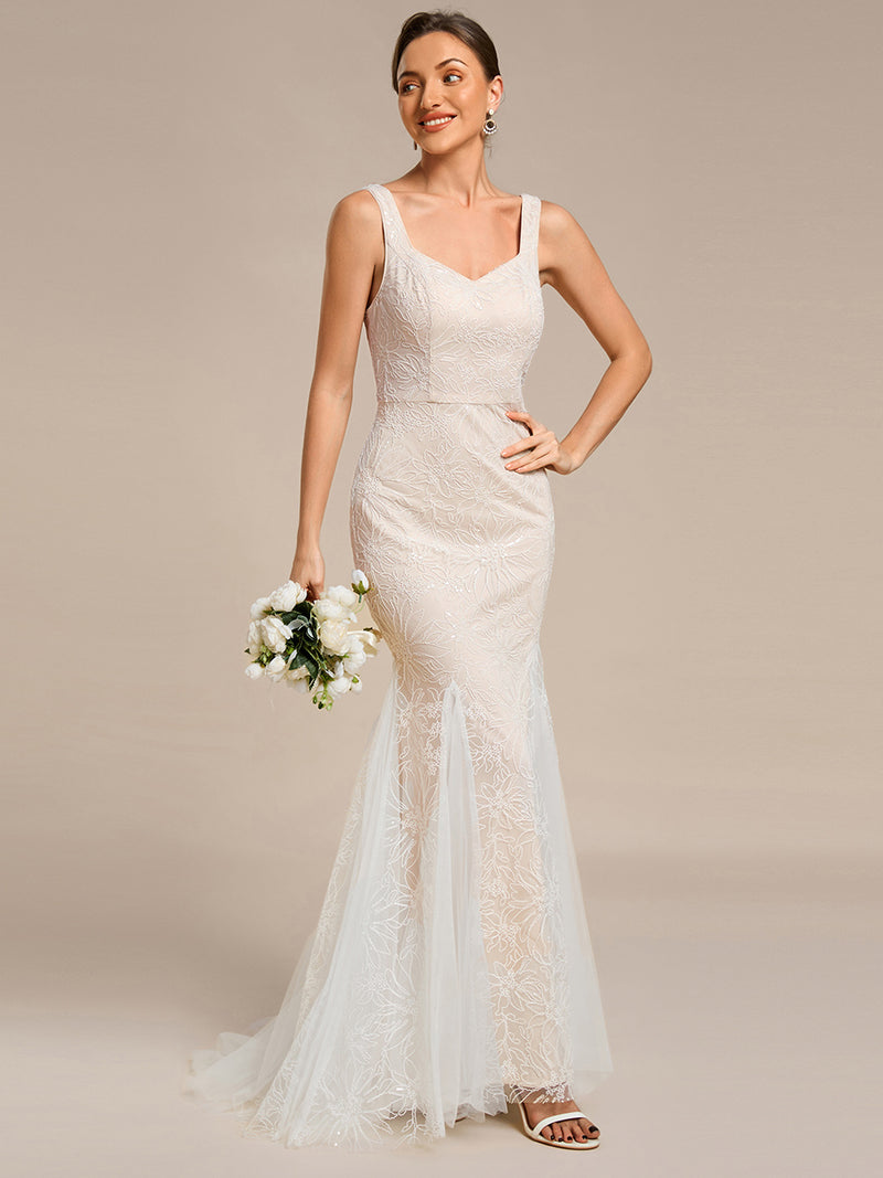 Square Neckline Sleeveless Bodycon Floor-Length Bridal Dress