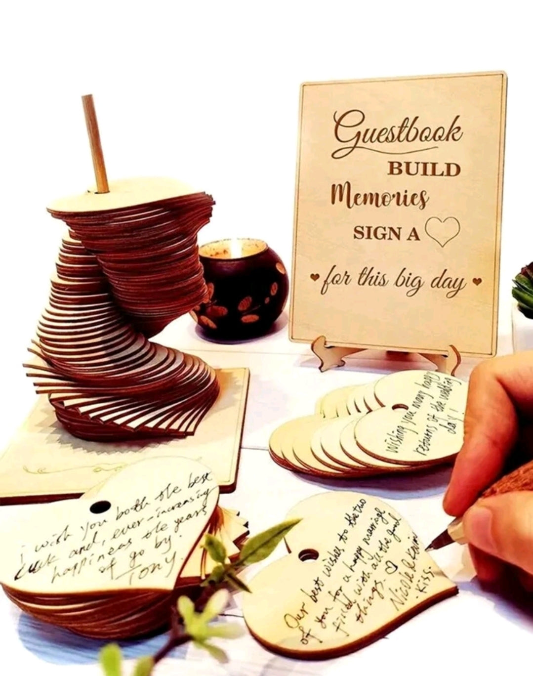 72pcs Wood Heart Guest Book