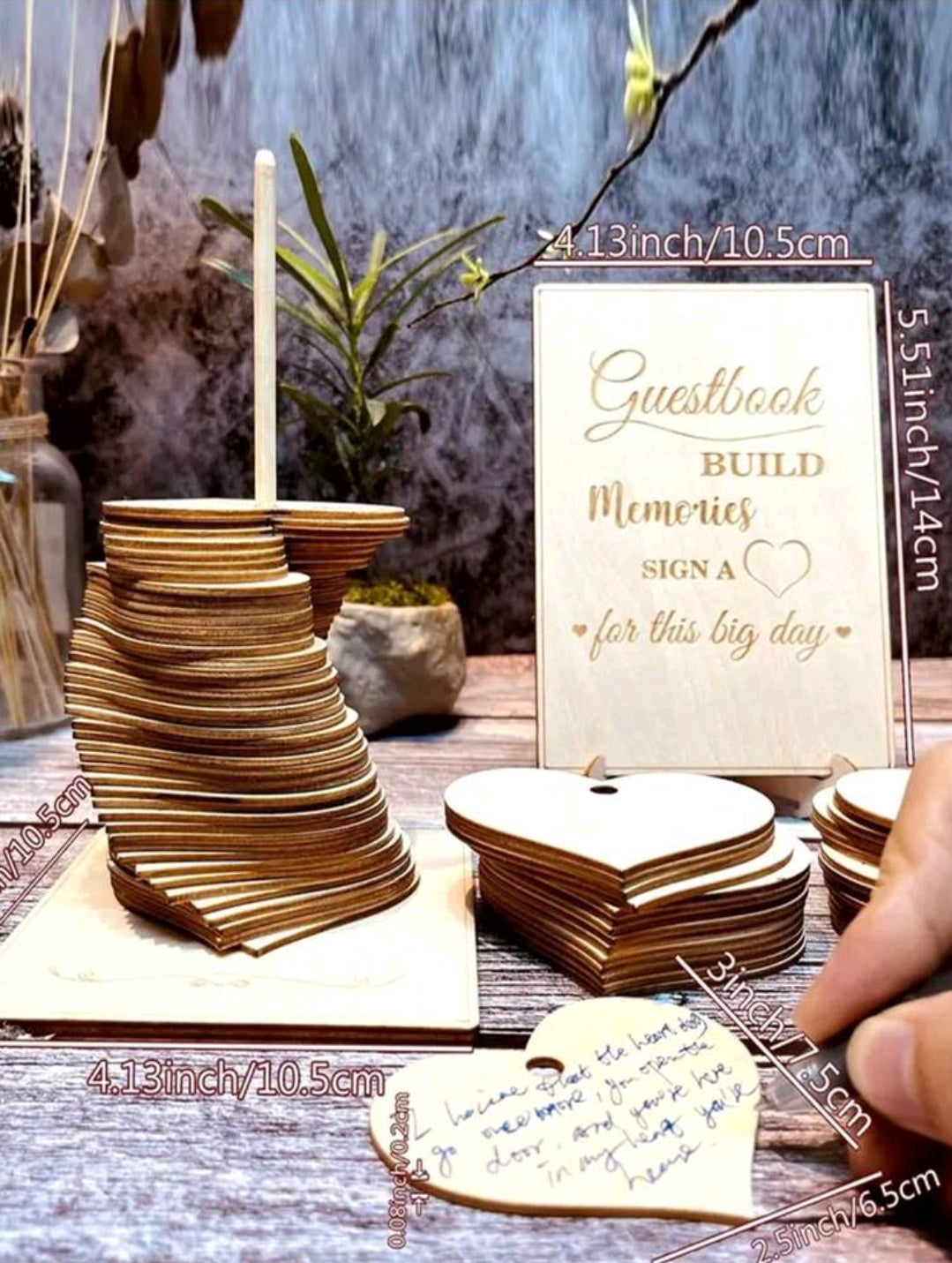 72pcs Wood Heart Guest Book