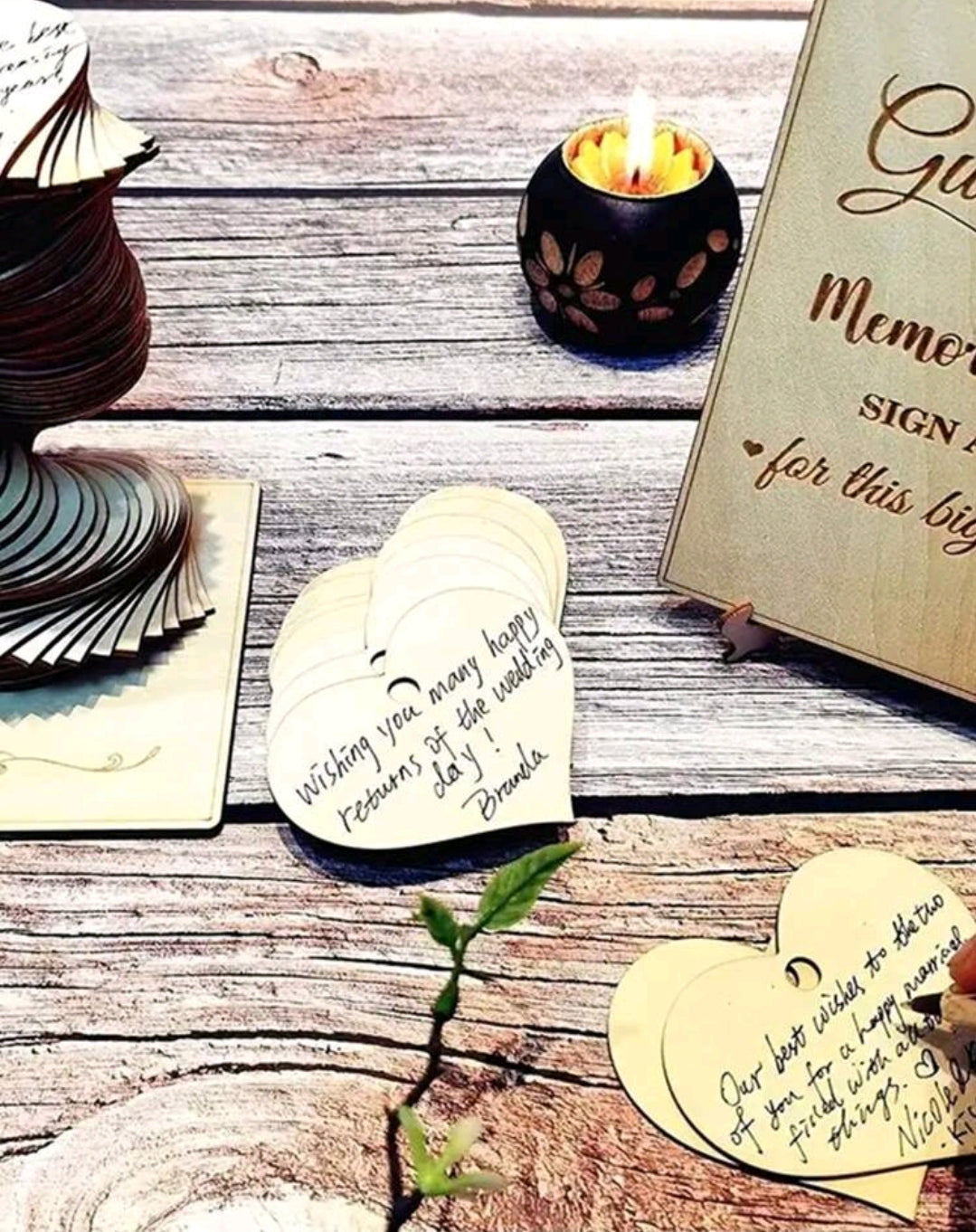 72pcs Wood Heart Guest Book