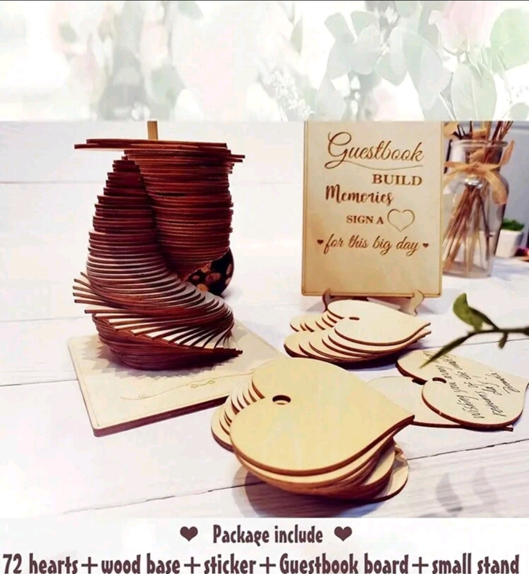 72pcs Wood Heart Guest Book