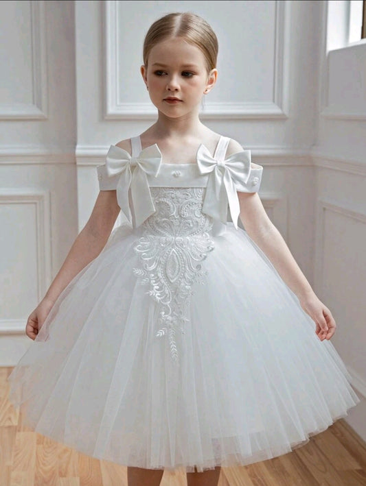Lace Floral Bowknot Mesh Princess Dress