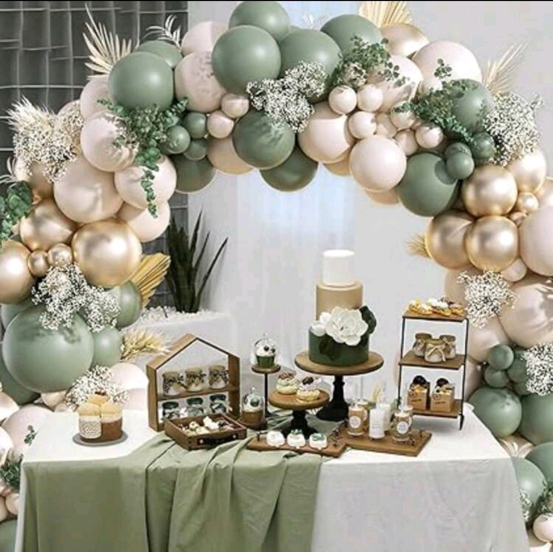 130Pcs Sage Green Gold Balloon Garland Arch Kit