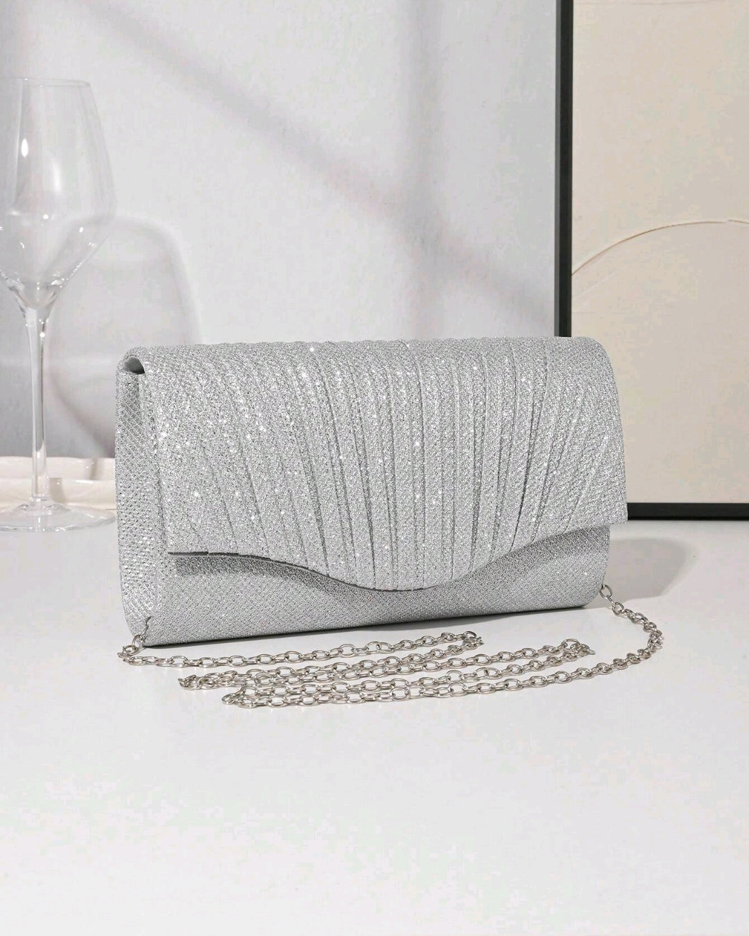 Ruched Detail Chain Bridal Purse