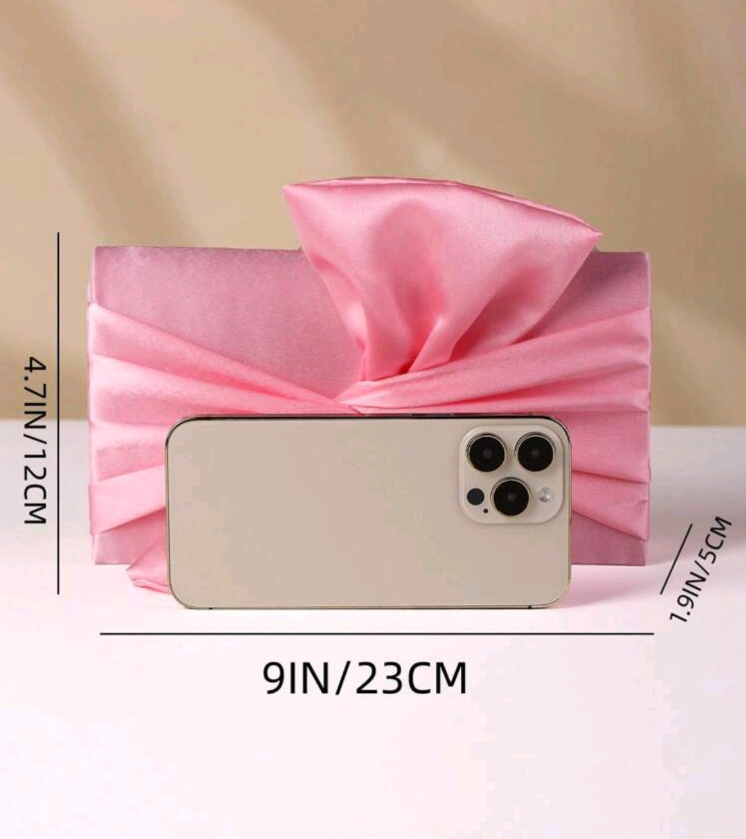 Satin Bow Fancy Clutch Bag Pink