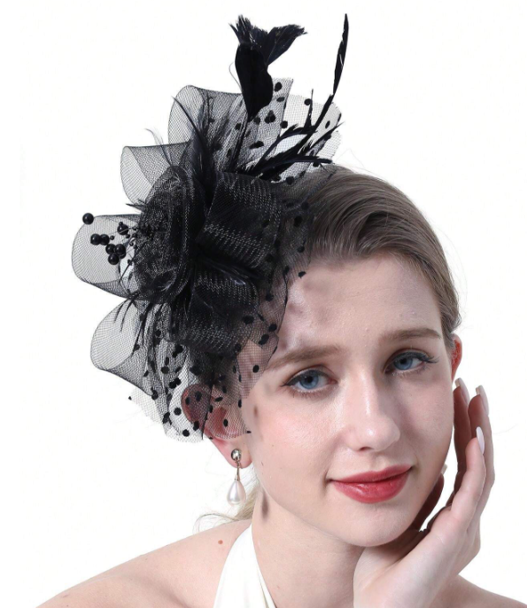 Wedding Fascinator Flower Decor Black
