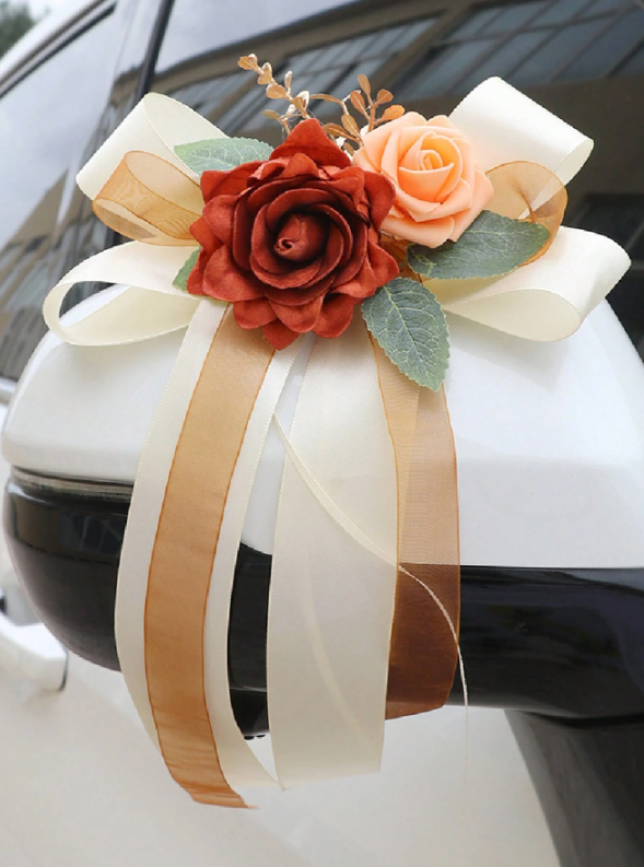Rearview Mirror Decoration Flower Champagne