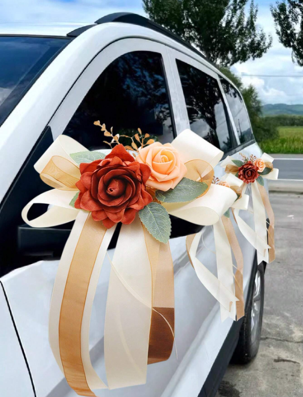 Rearview Mirror Decoration Flower Champagne