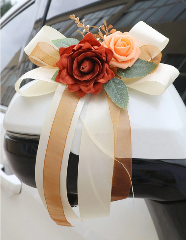 Rearview Mirror Decoration Flower Champagne