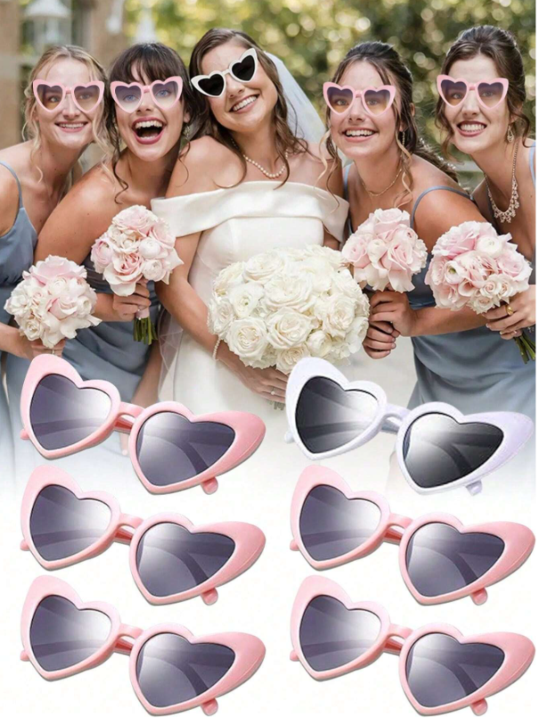 7 pairs Heart Shaped Glasses For Wedding Team - Pink
