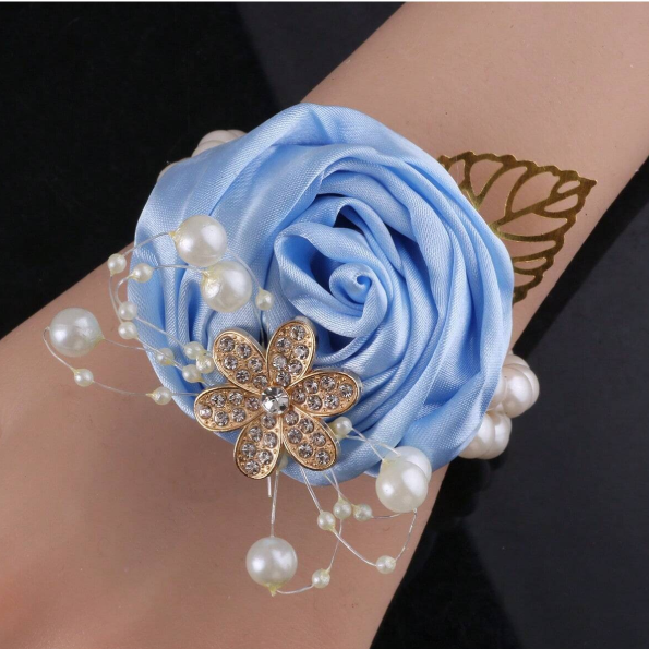 Artificial Leaf & Faux Pearl Floral Bracelet Corsage