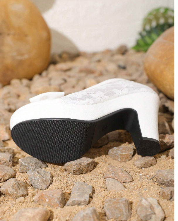 Lace & Rhinestone Bow High Heel Shoes