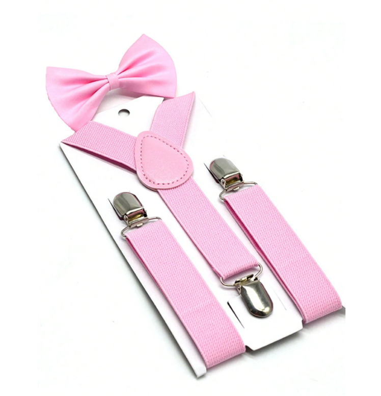 5 piece Kids' Plain Color Y-Style Suspenders & Bow Tie Set