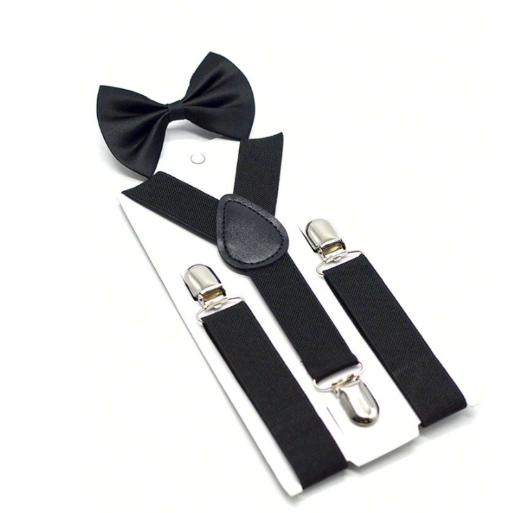 5 piece Kids' Plain Color Y-Style Suspenders & Bow Tie Set