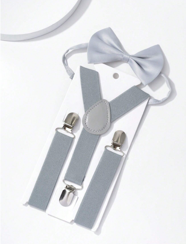 5 piece Kids' Plain Color Y-Style Suspenders & Bow Tie Set