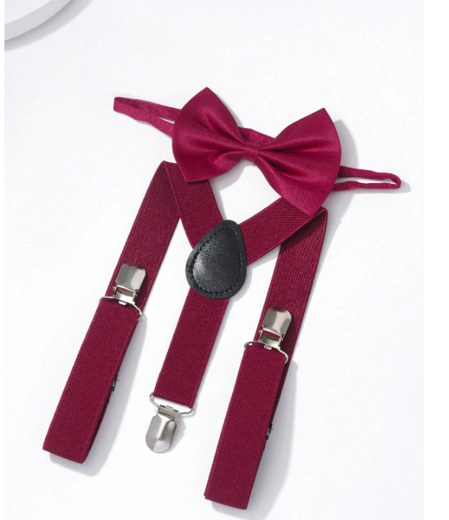 5 piece Kids' Plain Color Y-Style Suspenders & Bow Tie Set