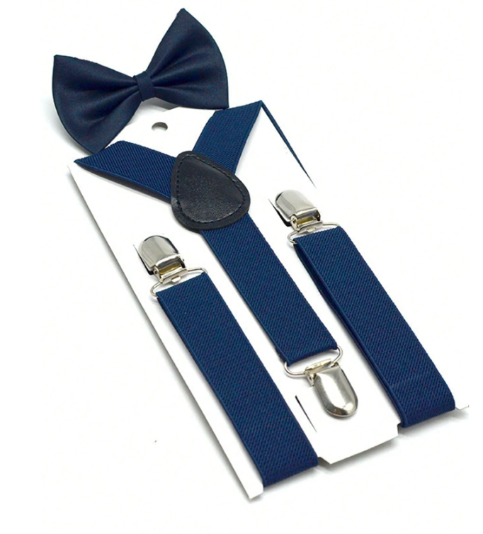 5 piece Kids' Plain Color Y-Style Suspenders & Bow Tie Set