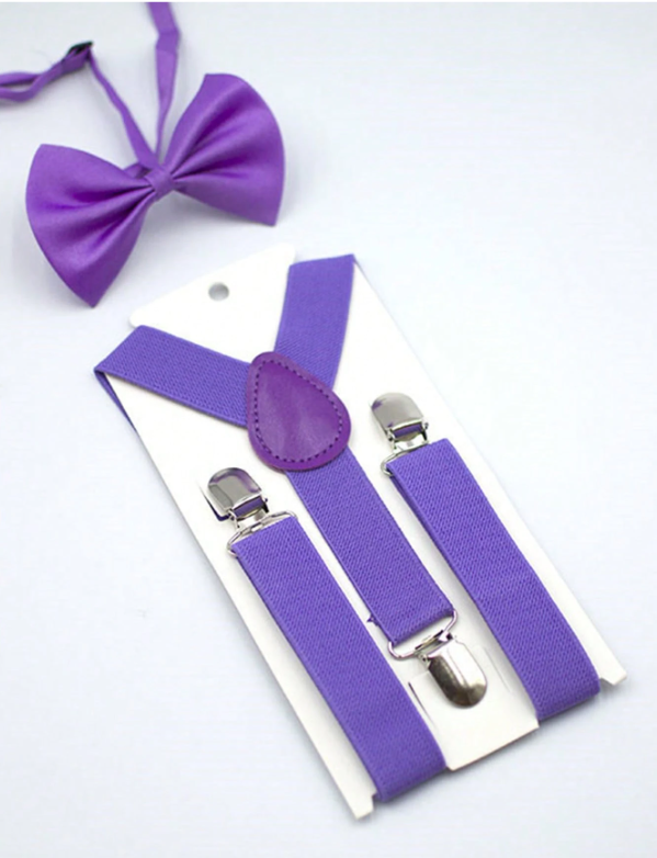 5 piece Kids' Plain Color Y-Style Suspenders & Bow Tie Set