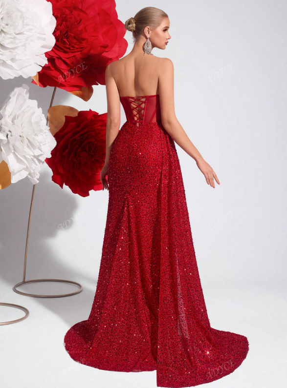 Sequin Bandeau Hollow Out Prom Dress