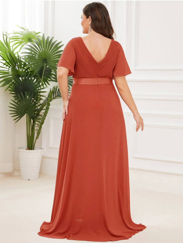 Flutter Sleeve Pleated Chiffon Bridesmaid Dress Elegant Dress