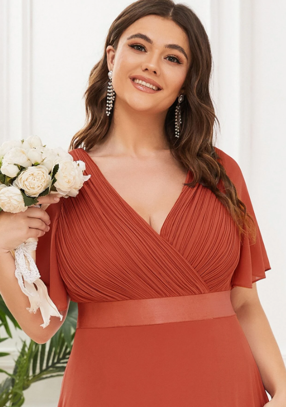 Flutter Sleeve Pleated Chiffon Bridesmaid Dress Elegant Dress