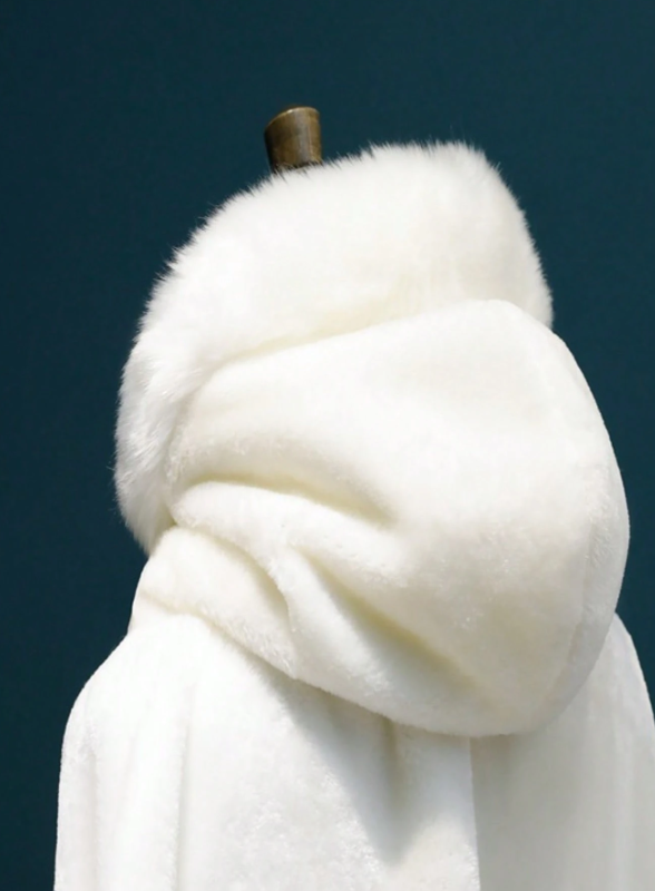 Front Fluffy Bridal Shawl With Tie Velvet Bow Decor