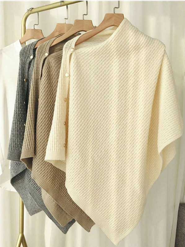 Knitted Versatile Warm Plain Poncho Shawl