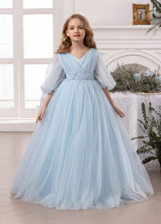 Tween Girl Bow Mesh Princess Dress