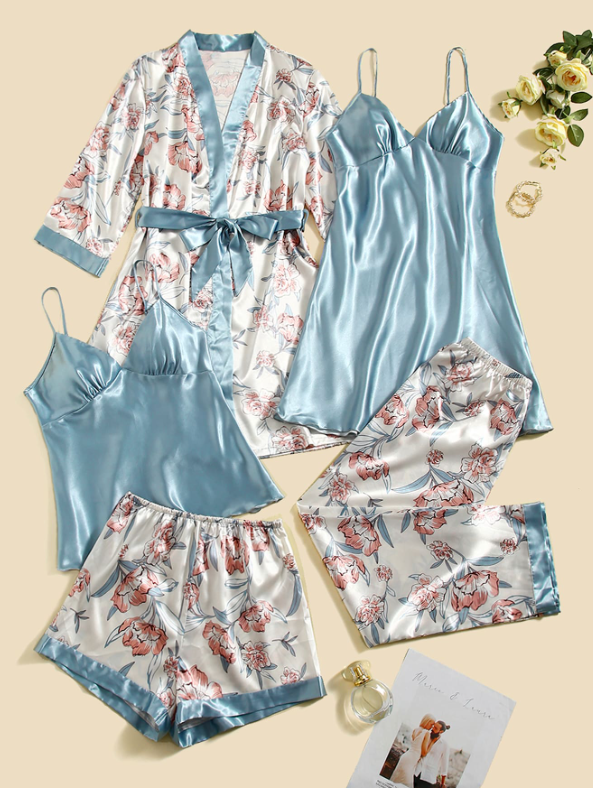 5pcs Floral Print Pajama Set