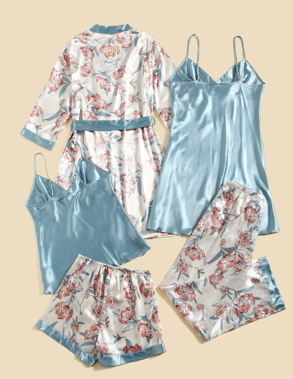 5pcs Floral Print Pajama Set
